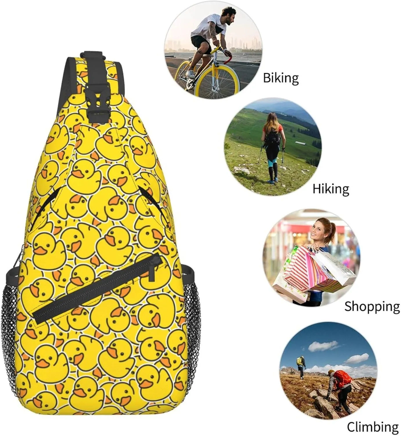 Rubber Duck Sling Bag, Crossbody Chest Daypack for Travel, Hiking, Cycling