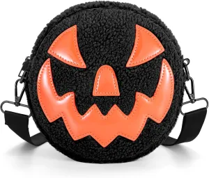 SANSTHS Fleece Halloween Pumpkin Purse Pumpkin Shoulder Bag Crossbody Bag for Women