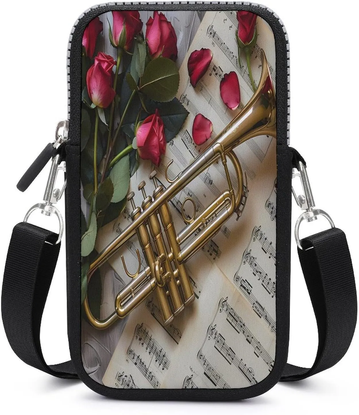 Saxophone with Music Note Sheets Music Instruments Photography Small Crossbody Bags Cell Phone Purses Travel Pouch Shoulder Bag for Women Men
