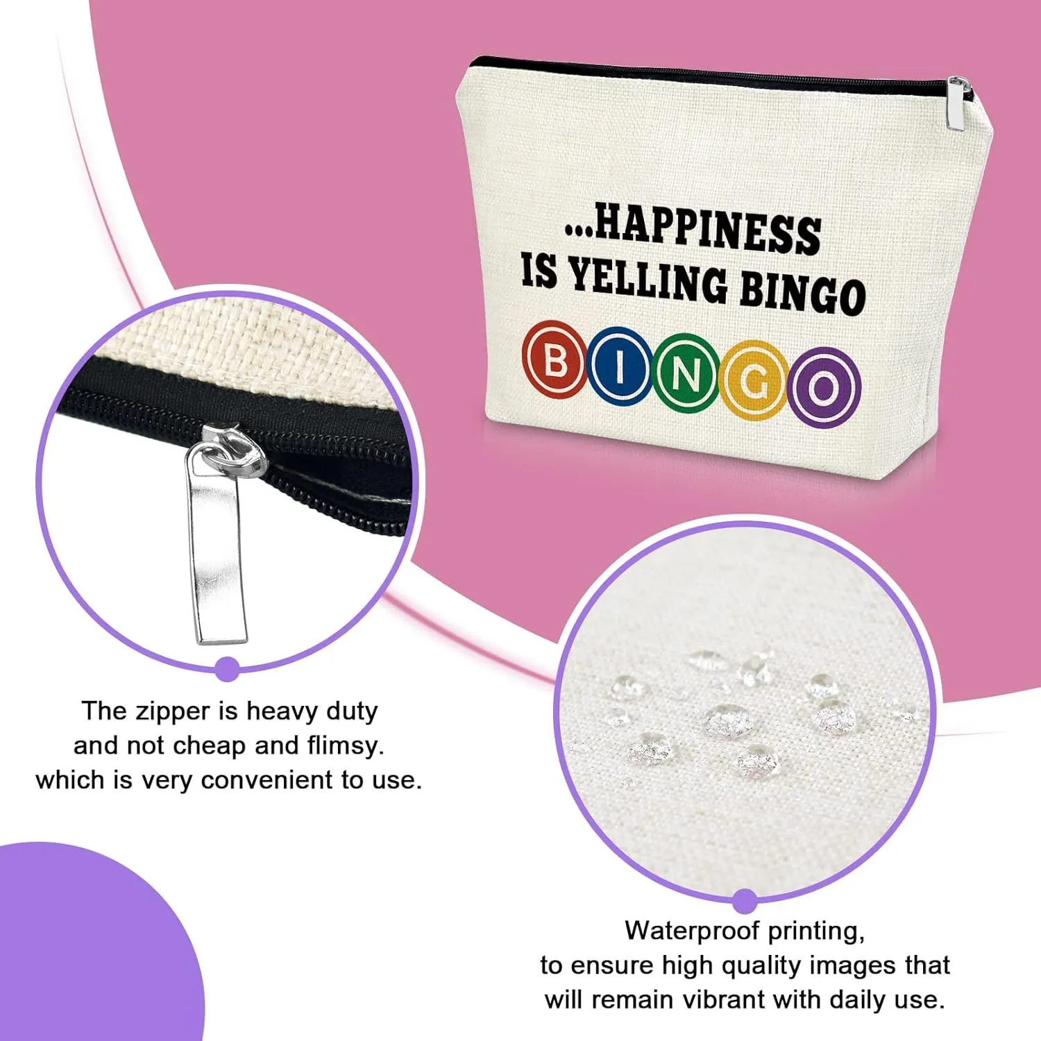 Sazuwu Bingo Lover Gift 3pc Travel Makeup Bags Cosmetic Organizer Bingo Game Gifts for Player Novelty Casino Lovers Gambling Themed Accessories