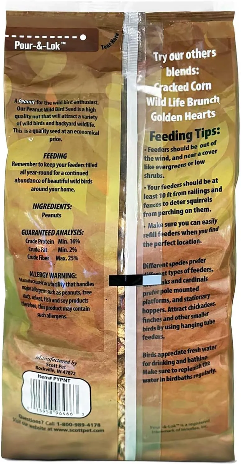 Scott Pet Wild Bird Seed, Whole Peanuts, 4 lbs Bag, No Mess, Feed, Great Source of Protein and Fiber, Peanuts for Outside Wild Birds