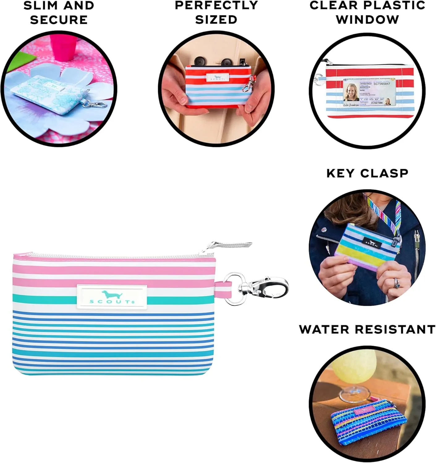 SCOUT IDKase Card Holder, ID Case for Women, Mini Keychain Wallet, Zip Closure
