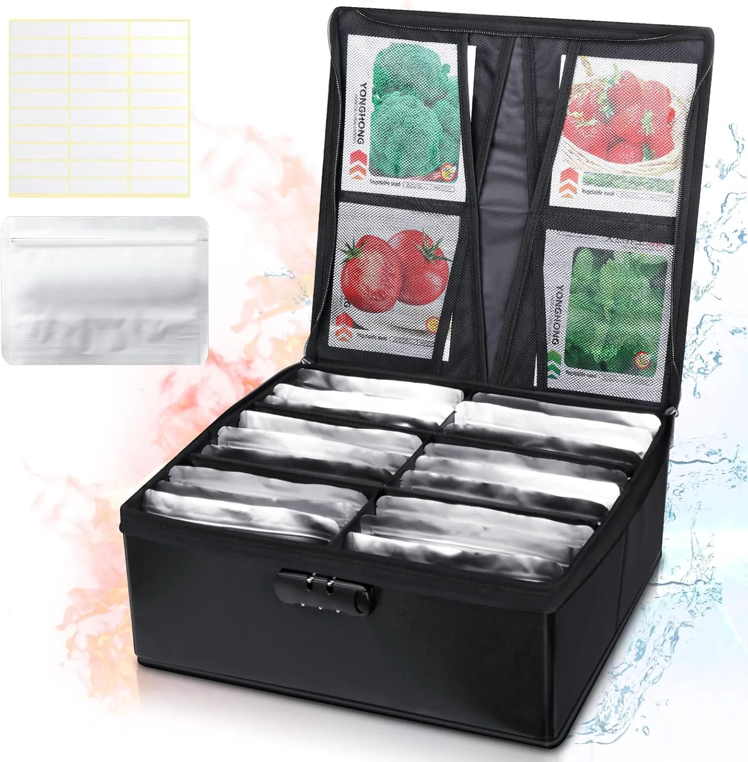 Seed Storage Organizer Box With Resealable Bags and Labels for Flower Vegetable Plants - Garden Packets Container for Saving Seeds