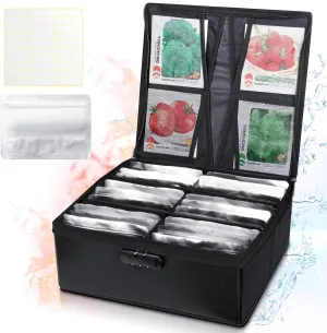 Seed Storage Organizer Box With Resealable Bags and Labels for Flower Vegetable Plants - Garden Packets Container for Saving Seeds