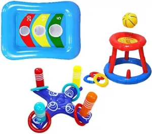 SENSORY4U Floating Games - Basketball Hoop, Cross Ring Toss, Bean Bag Toss, Corn Hole, Inflatable Swimming Pool Toys for Kids & Adults