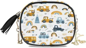 senya Crossbody Purse Small Crossbody Bags Shoulder Handbags Yellow Bus Blue Car for Women