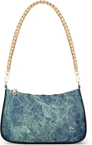 senya Handbags Chain Shoulder Tote Bag Vintage Blue Marble Satchel Purse Top Handle Crossbody Bags for Women