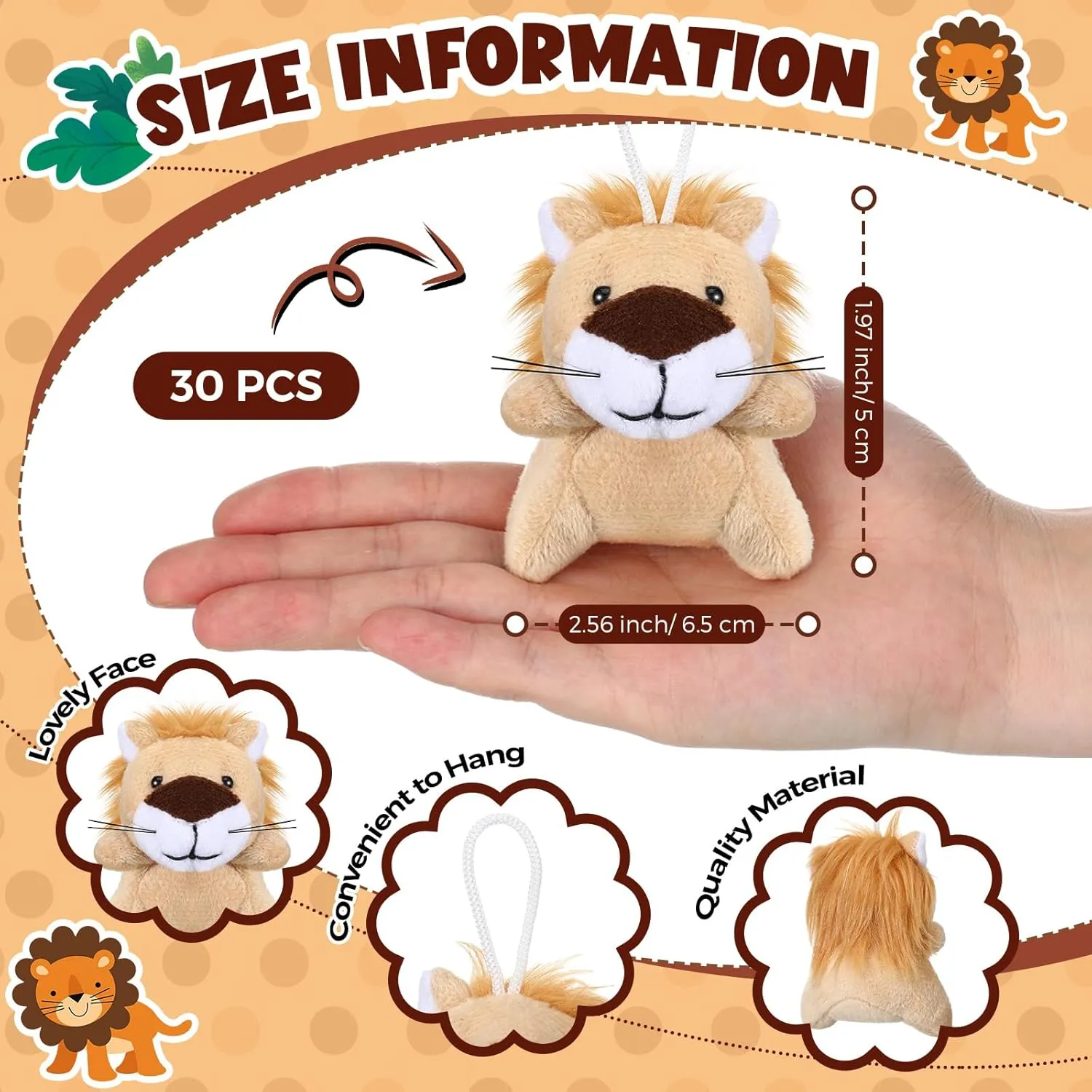Shappy 30 Pcs Mini Stuffed Animal Toys Small Lion/Tiger Stuffed Animals Bulk for Baby Shower Safari Nursery Decor Birthday Classroom Prizes Gifts(Lion)