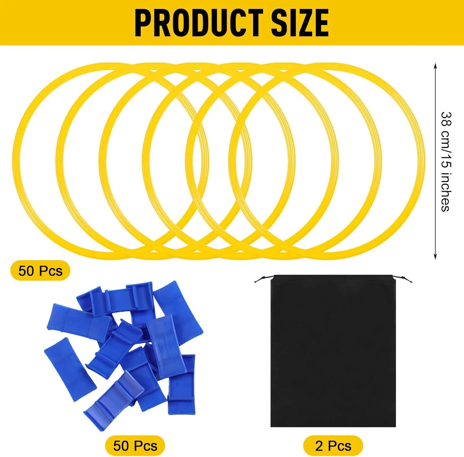 Shappy 50 Pcs Agility Rings with Storage Bags 15 Inch Agility Training Rings Hoop Exercise Ring Plastic Speed Rings Jumping Hoops for Sports Soccer Football Gymnastics Practice Games