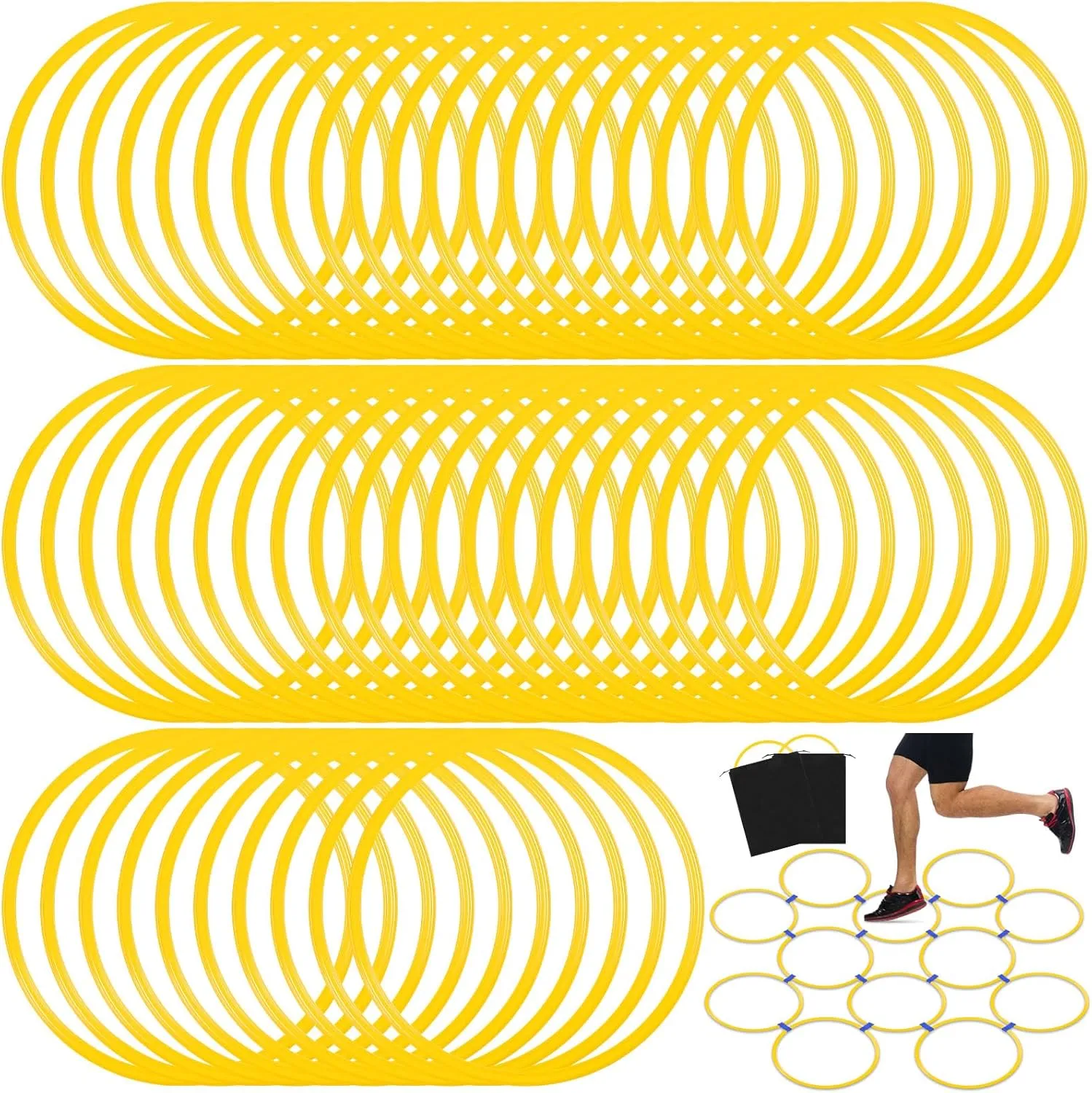 Shappy 50 Pcs Agility Rings with Storage Bags 15 Inch Agility Training Rings Hoop Exercise Ring Plastic Speed Rings Jumping Hoops for Sports Soccer Football Gymnastics Practice Games