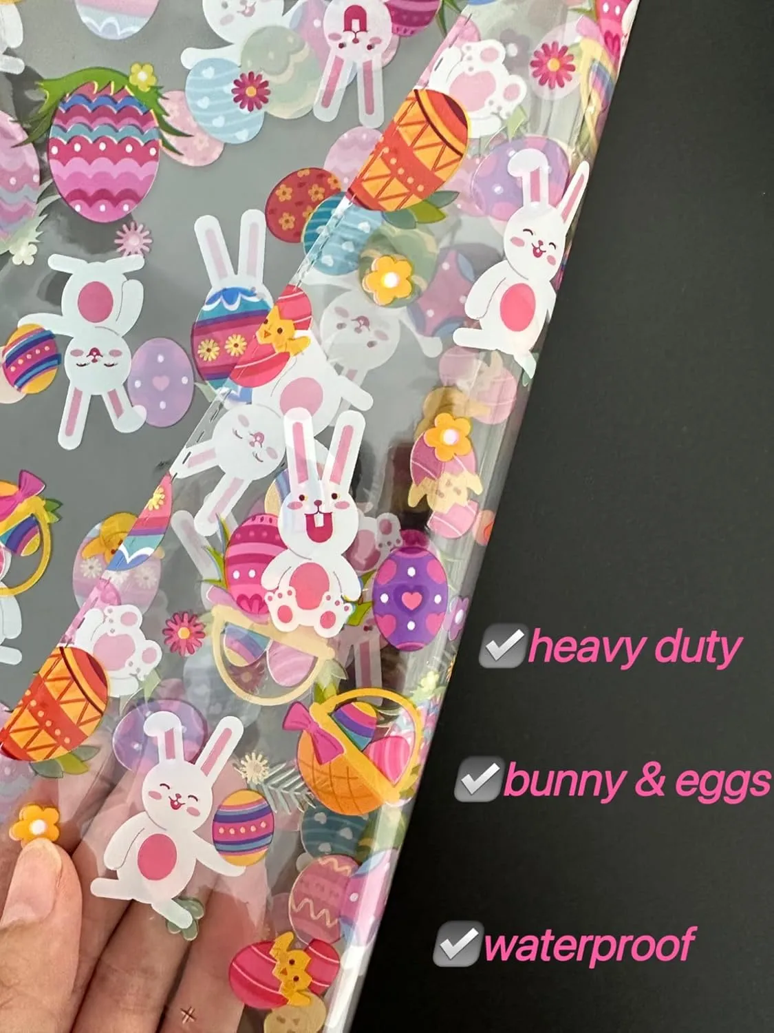 shareluck 10 pack Easter Plastic Wrap Bags 22" x 32" Bunny Eggs Bags Large Cellophane Wrap for Gift Baskets - 2.5Mil - Plastic Easter Cello Bag - with 10 Pieces Pull Bow