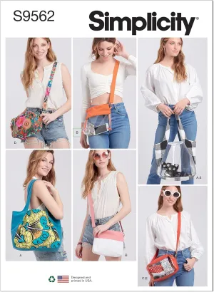 Simplicity Bag, Pouch, and Shoulder Tote Sewing Pattern Kit, Code S9562, One Size, Multicolor