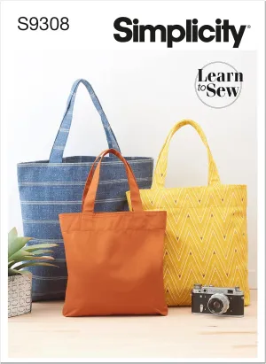 Simplicity Unlined Tote Bag Packet, Code 9308 Sewing Pattern, One Size, White