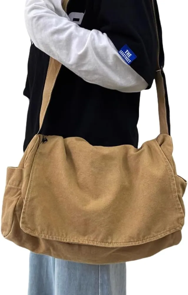 Single shoulder backpack for men and women with diagonal crossing. Postman's class diagonal crossing bag (Khaki)