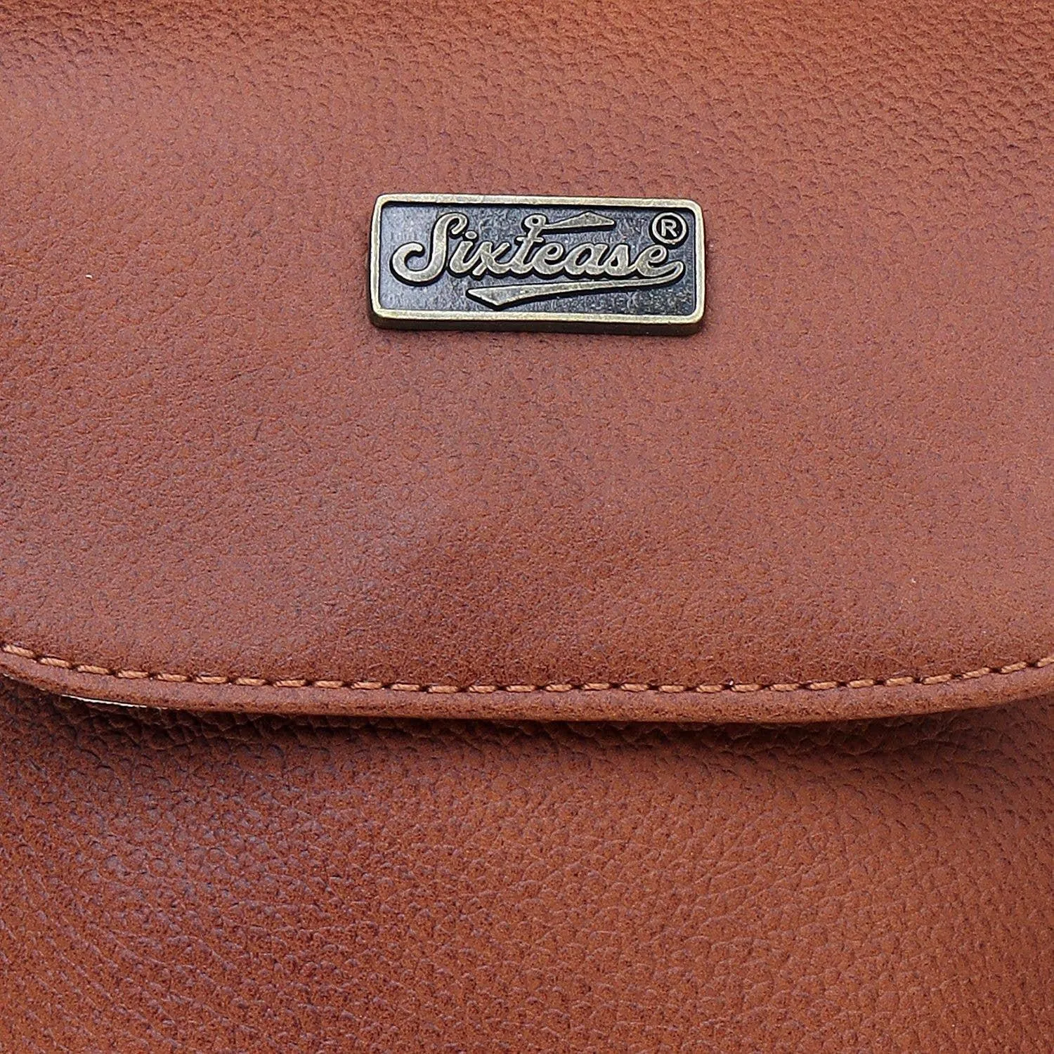 Sixtease Bags - Leather Dual Tone Crossbody - Chestnut Brown