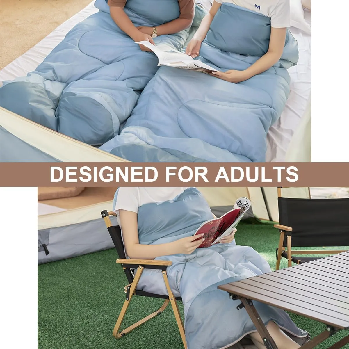 Sleeping Bag for Adults Backpacking Camping Hiking Detachable Washable Liner Cotton Single Camping Sleeping Bag 4 Seasons Cold Warm Weather Winter Fall Spring Summer Indoor Outdoor Use