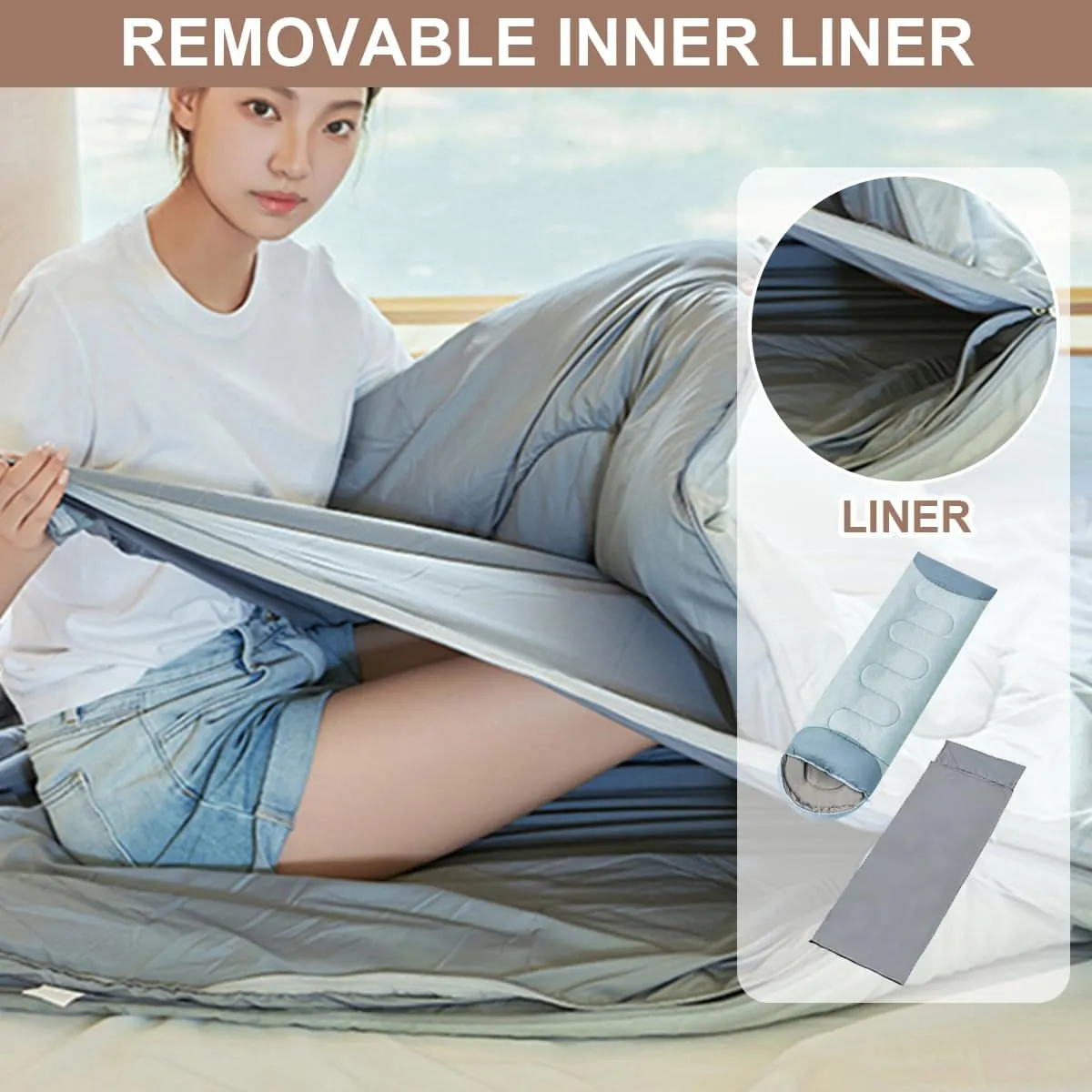 Sleeping Bag for Adults Backpacking Camping Hiking Detachable Washable Liner Cotton Single Camping Sleeping Bag 4 Seasons Cold Warm Weather Winter Fall Spring Summer Indoor Outdoor Use