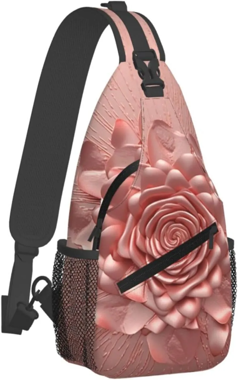Sling Backpack Crossbody Sling Bag Rose Gold Pink Chest Bag Daypack Fanny Pack Cross Body Bag for Outdoors Hiking