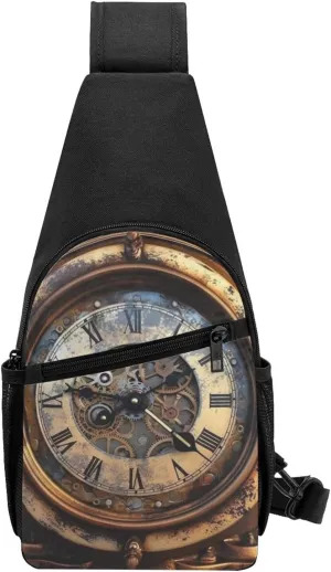 Sling Backpack Crossbody Sling Bag Steampunk Clock Chest Bag Daypack Fanny Pack Cross Body Bag for Outdoors Hiking