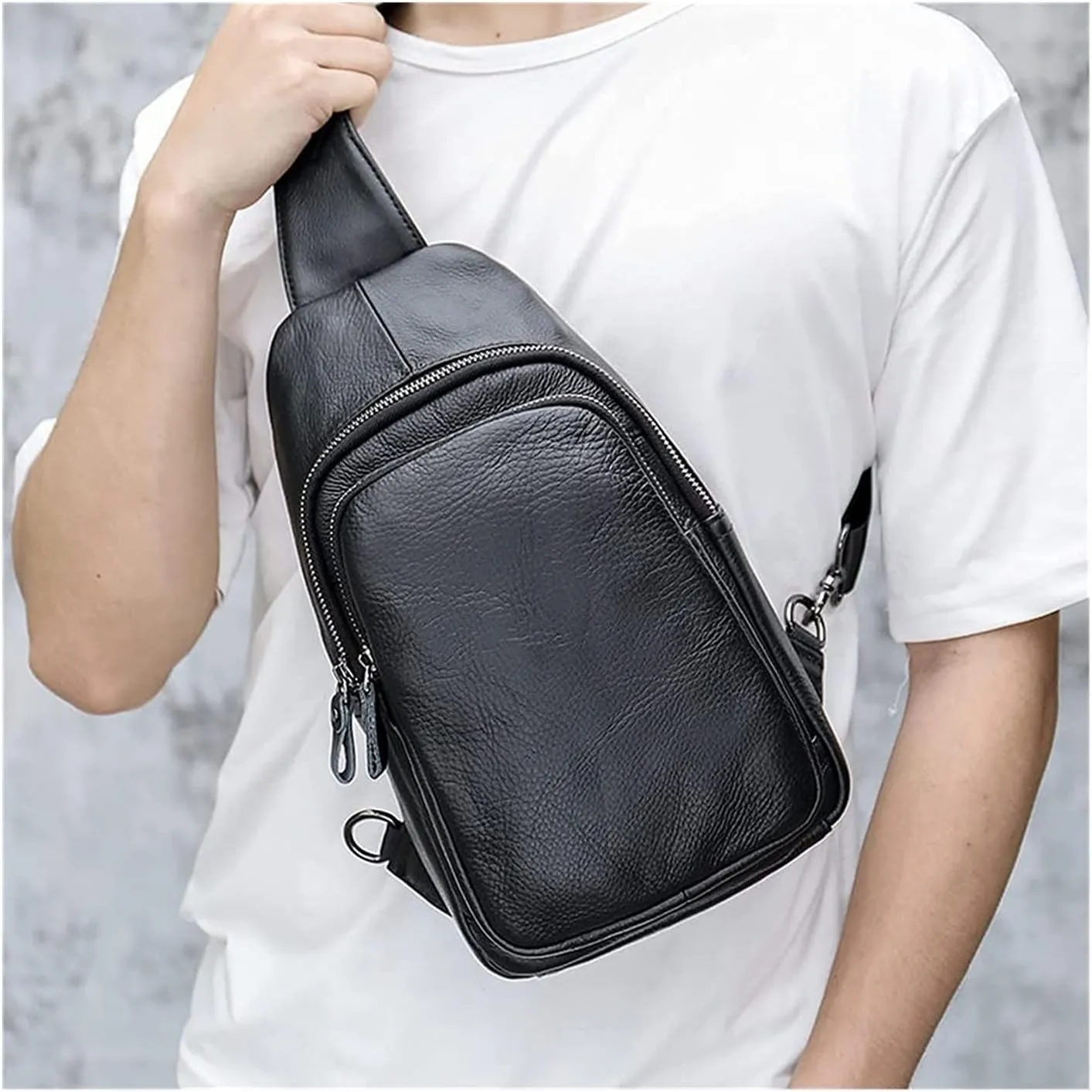 Sling Bag Crossbody Backpack Leather Shoulder Bag Travel Hiking Cycling Sports Casual Daypack(Black)
