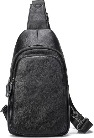 Sling Bag Crossbody Backpack Leather Shoulder Bag Travel Hiking Cycling Sports Casual Daypack(Black)