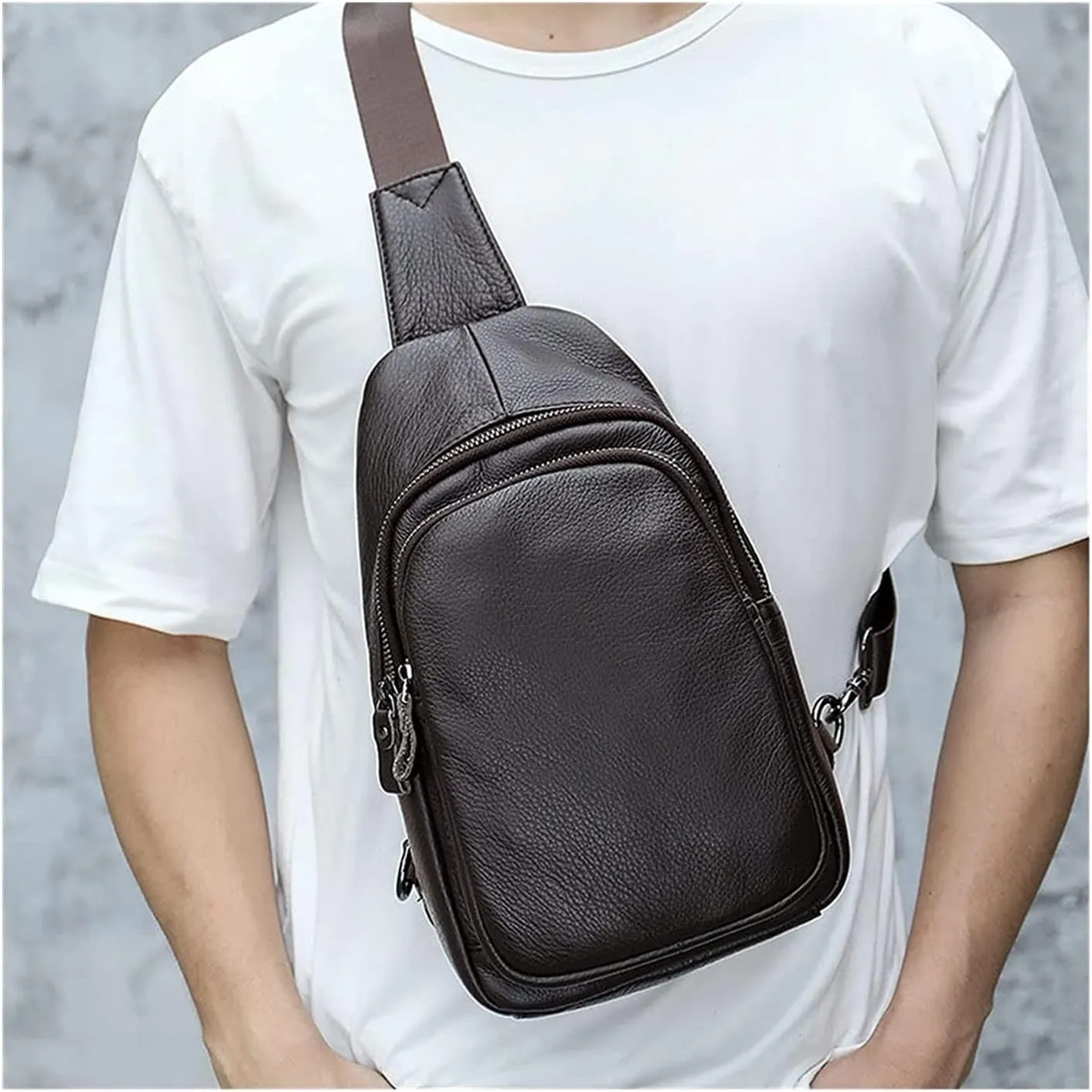 Sling Bag Crossbody Backpack Leather Shoulder Bag Travel Hiking Cycling Sports Casual Daypack(Black)