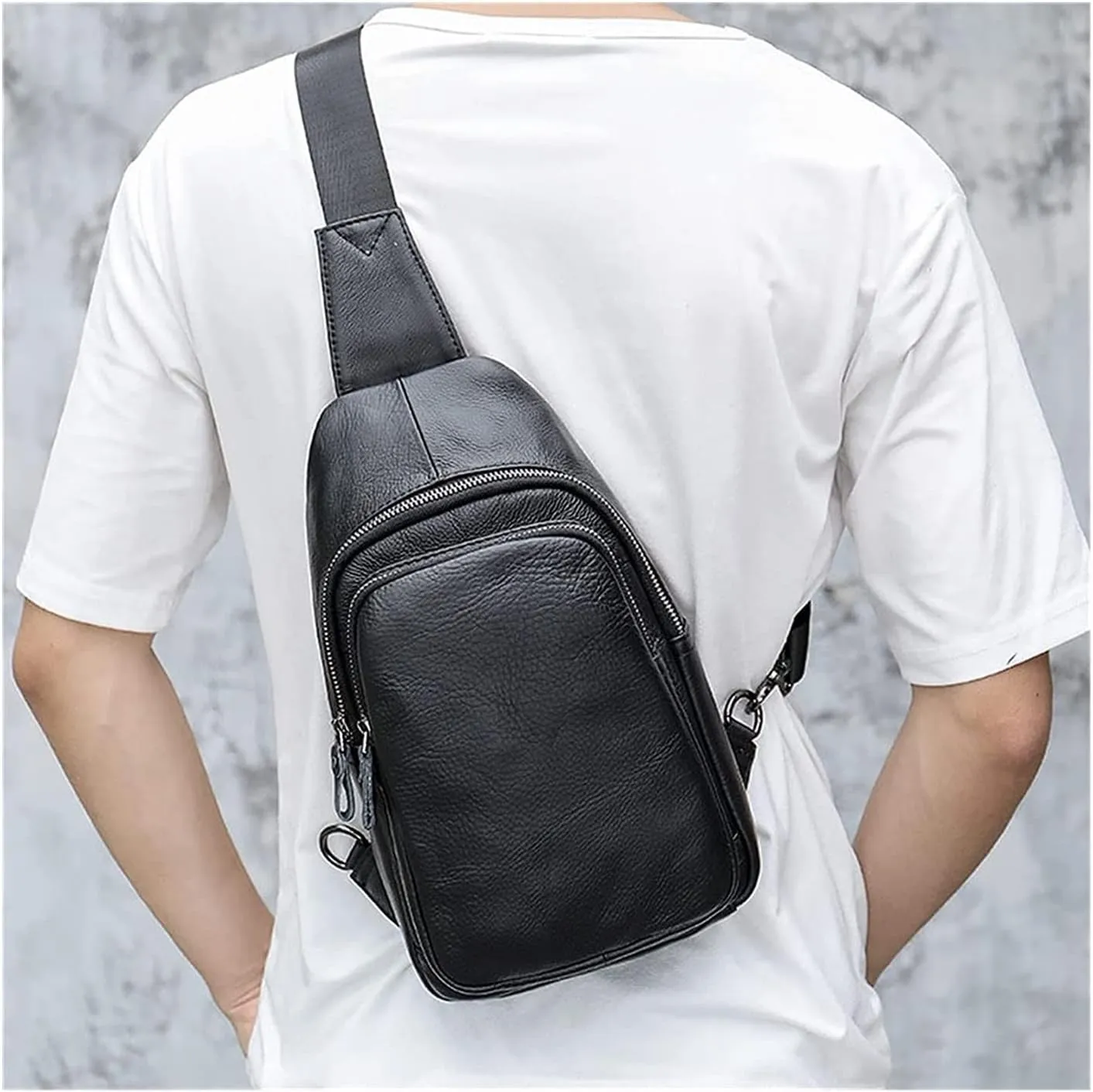 Sling Bag Crossbody Backpack Leather Shoulder Bag Travel Hiking Cycling Sports Casual Daypack(Black)