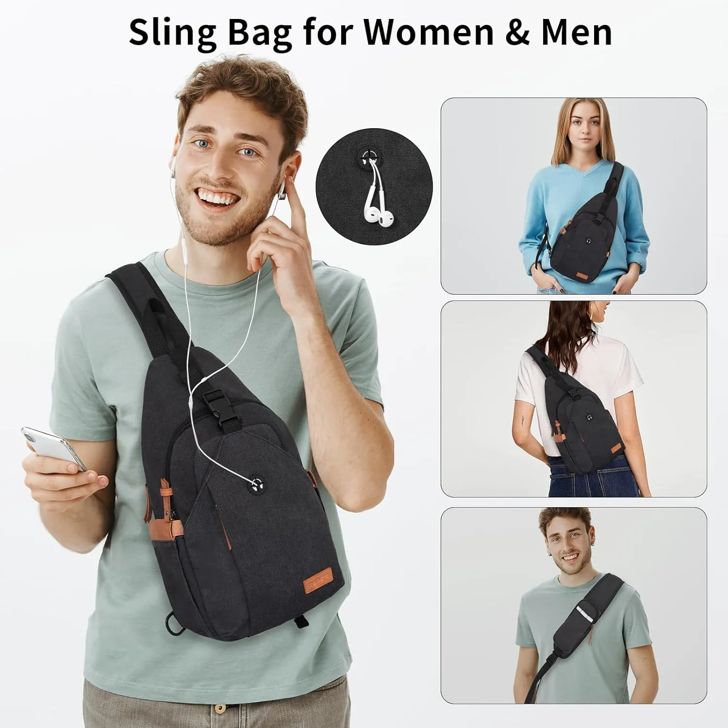 Sling Bag for Men, Crossbody Bag Men Anti Theft Crossbody Bag with Tunnel Lock Zipper Canvas Sling Backpack Travel