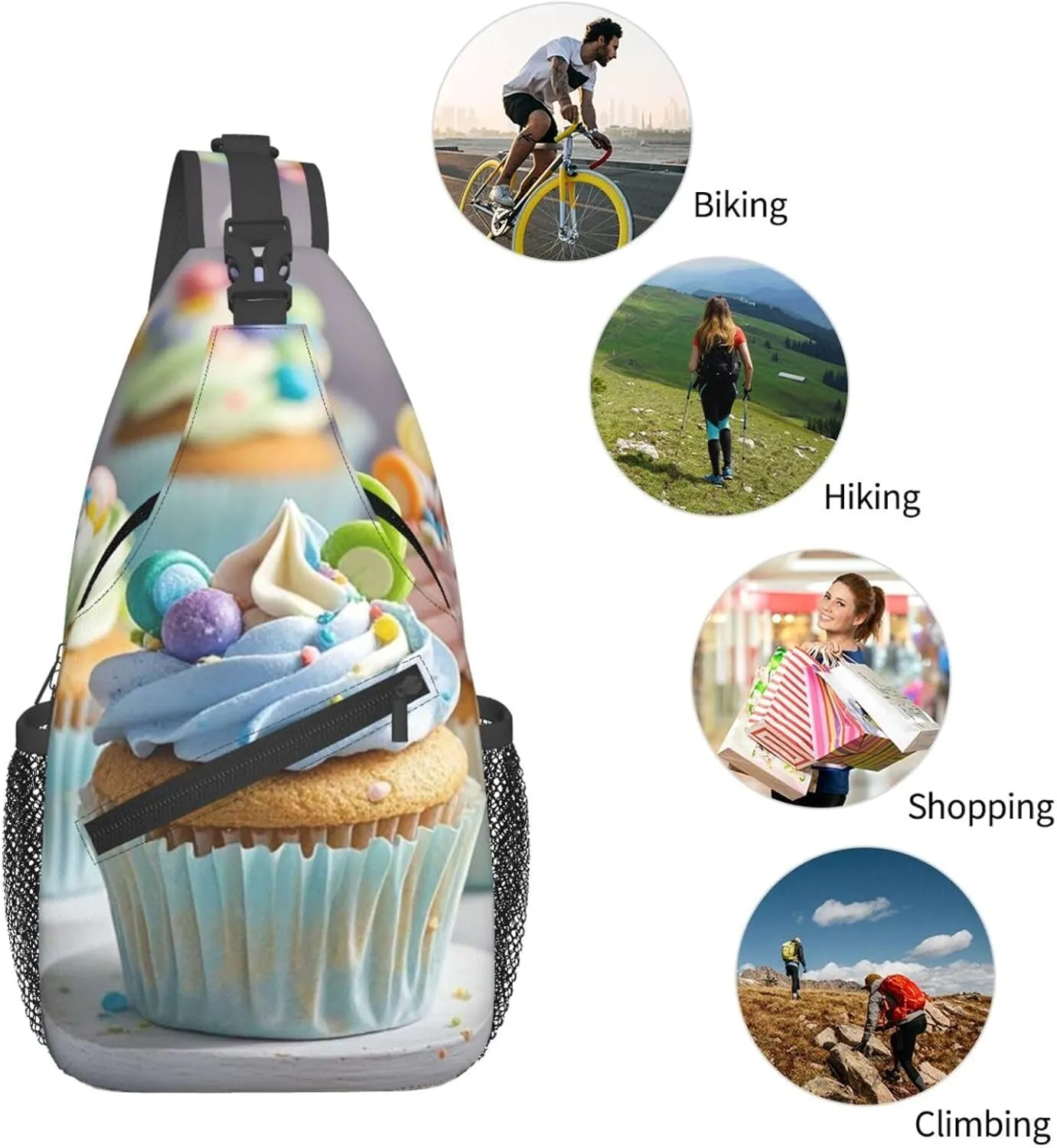 Sling Bag for Men Women Crossbody Backpack cute cupcake Crossbody Bag Chest Bag for Travel Sport