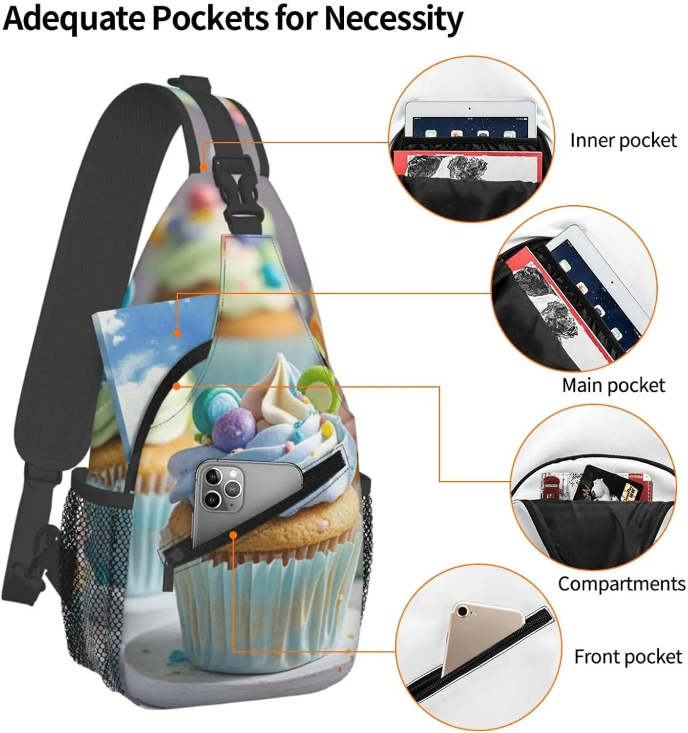 Sling Bag for Men Women Crossbody Backpack cute cupcake Crossbody Bag Chest Bag for Travel Sport