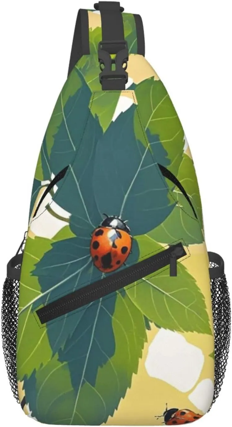 Sling Bag for Men Women Crossbody Backpack Leaves and Ladybugs Crossbody Bag Chest Bag for Travel Sport