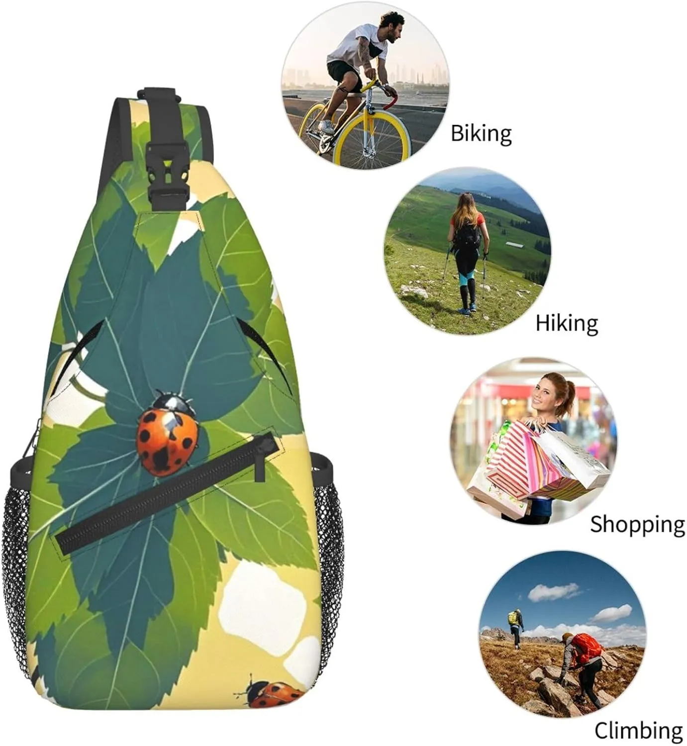 Sling Bag for Men Women Crossbody Backpack Leaves and Ladybugs Crossbody Bag Chest Bag for Travel Sport