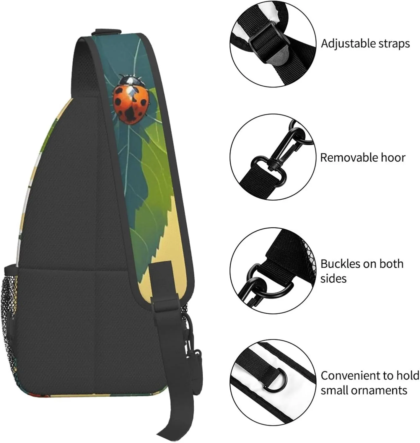 Sling Bag for Men Women Crossbody Backpack Leaves and Ladybugs Crossbody Bag Chest Bag for Travel Sport