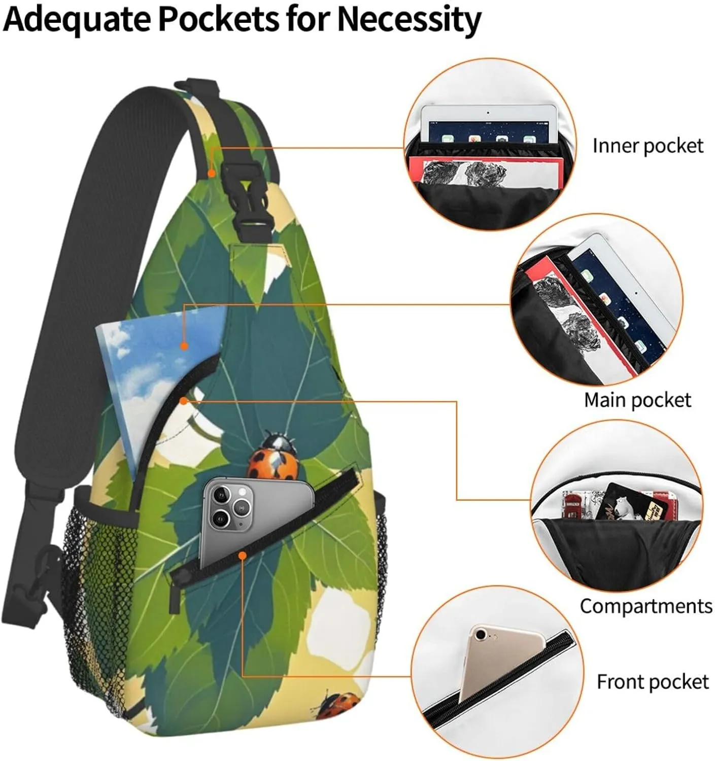 Sling Bag for Men Women Crossbody Backpack Leaves and Ladybugs Crossbody Bag Chest Bag for Travel Sport