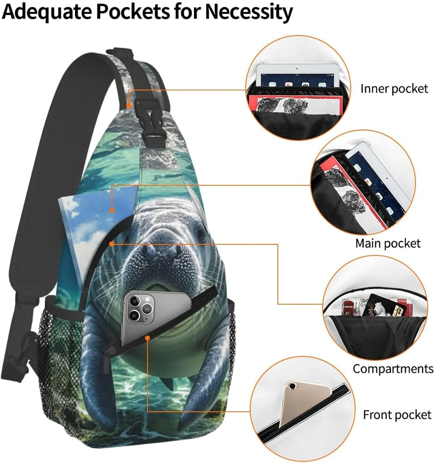 Sling Bag for Men Women Crossbody Backpack Ocean Animal Manatee Crossbody Bag Chest Bag for Travel Sport