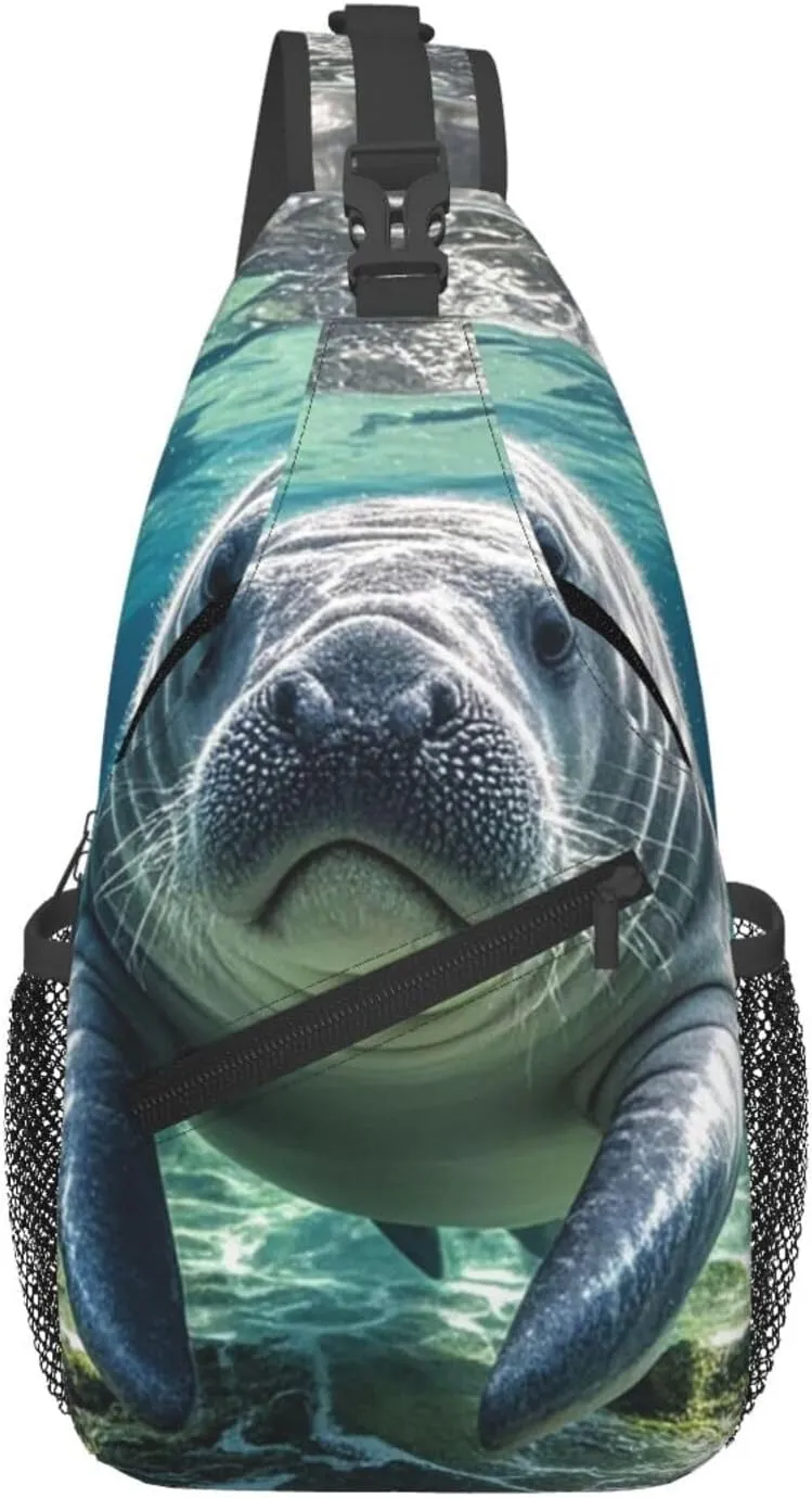 Sling Bag for Men Women Crossbody Backpack Ocean Animal Manatee Crossbody Bag Chest Bag for Travel Sport