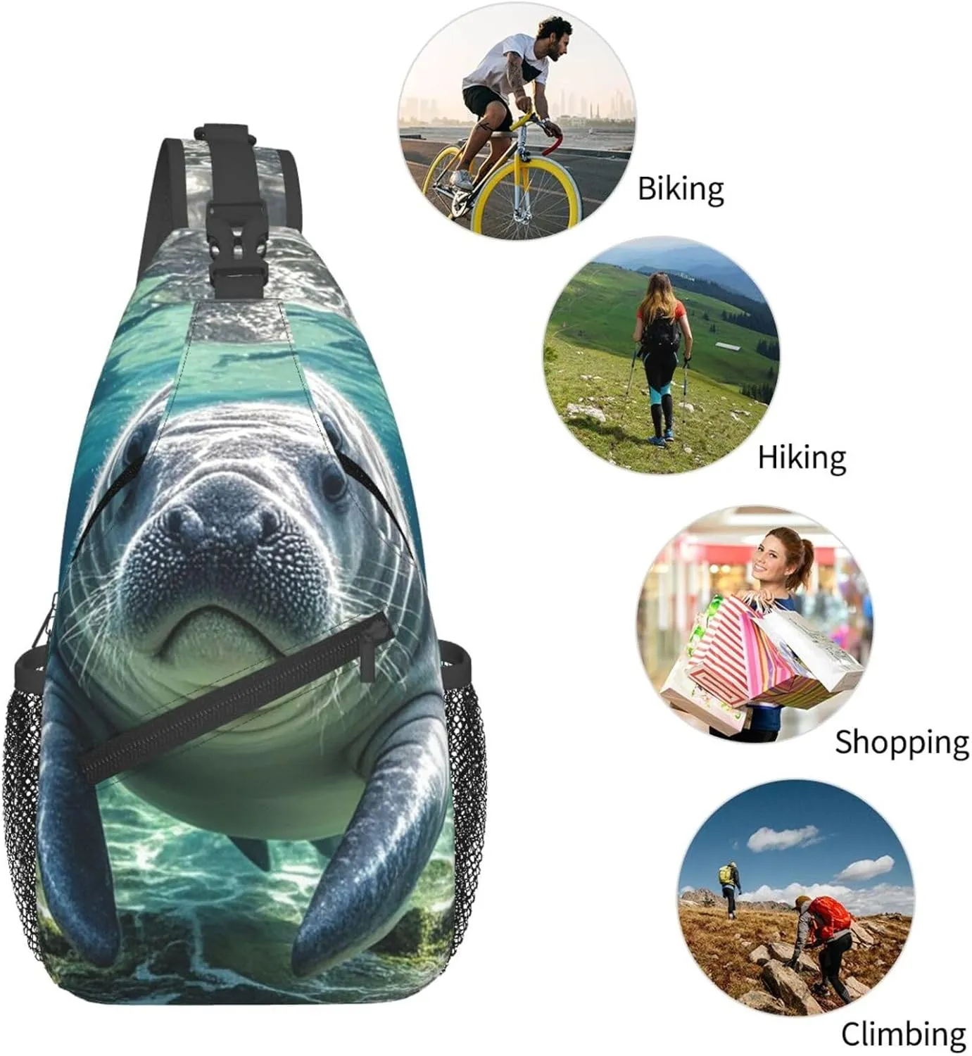 Sling Bag for Men Women Crossbody Backpack Ocean Animal Manatee Crossbody Bag Chest Bag for Travel Sport