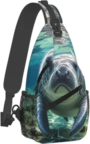Sling Bag for Men Women Crossbody Backpack Ocean Animal Manatee Crossbody Bag Chest Bag for Travel Sport