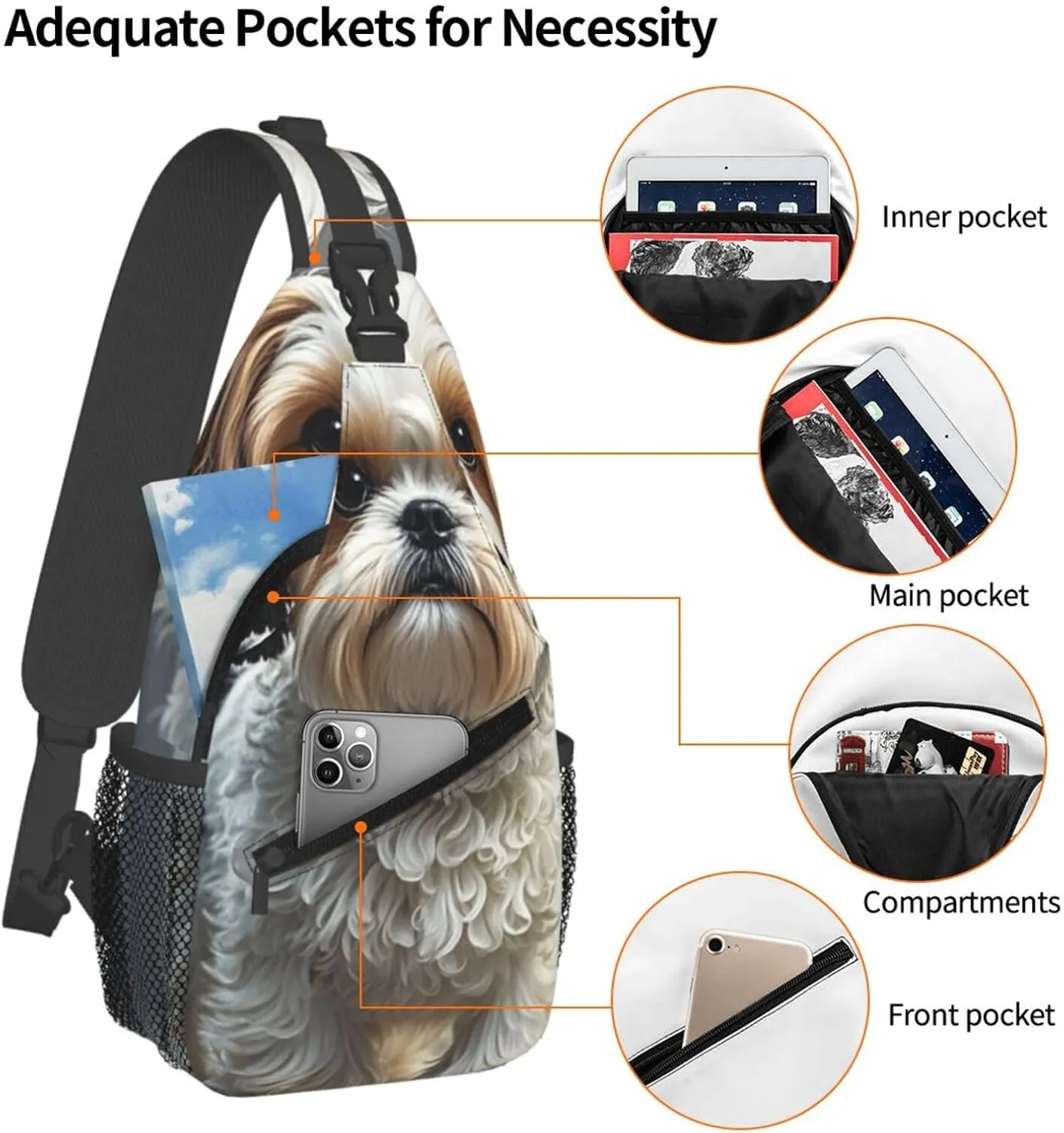 Sling Bag for Men Women Crossbody Backpack Shih Tzu Dog Crossbody Bag Chest Bag for Travel Sport