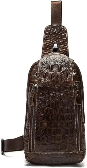 Sling Bag Pattern Cowhide Leather Shoulder Crossbody Chest Pack Travel Hiking Daypacks
