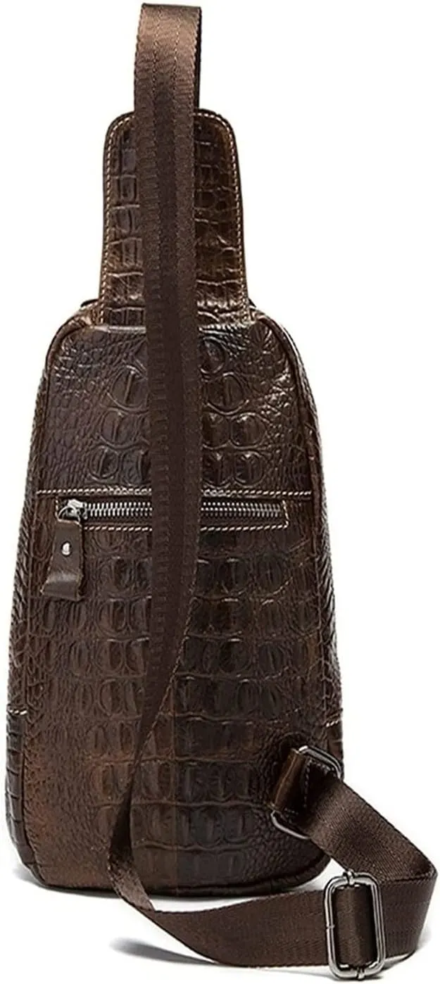 Sling Bag Pattern Cowhide Leather Shoulder Crossbody Chest Pack Travel Hiking Daypacks