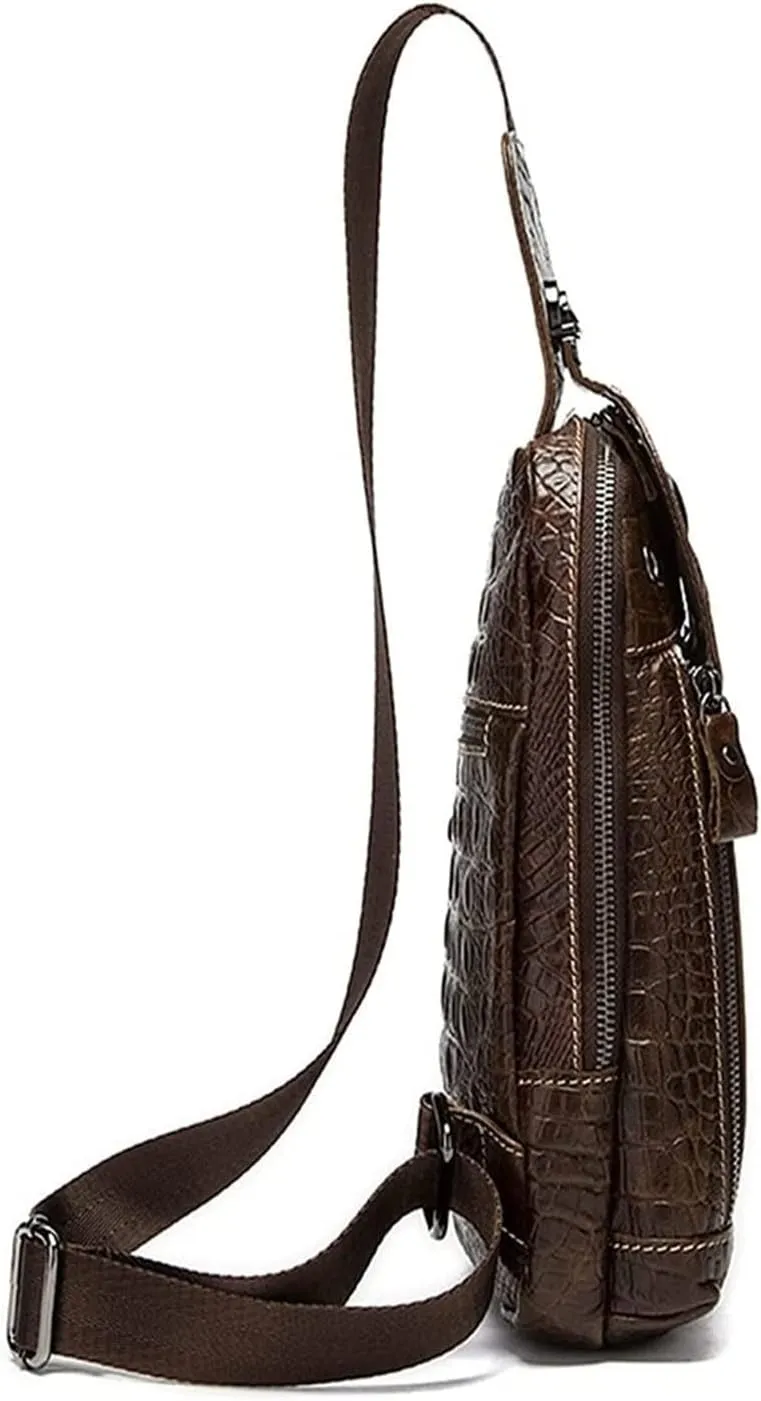 Sling Bag Pattern Cowhide Leather Shoulder Crossbody Chest Pack Travel Hiking Daypacks