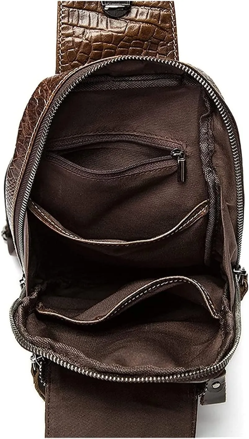 Sling Bag Pattern Cowhide Leather Shoulder Crossbody Chest Pack Travel Hiking Daypacks