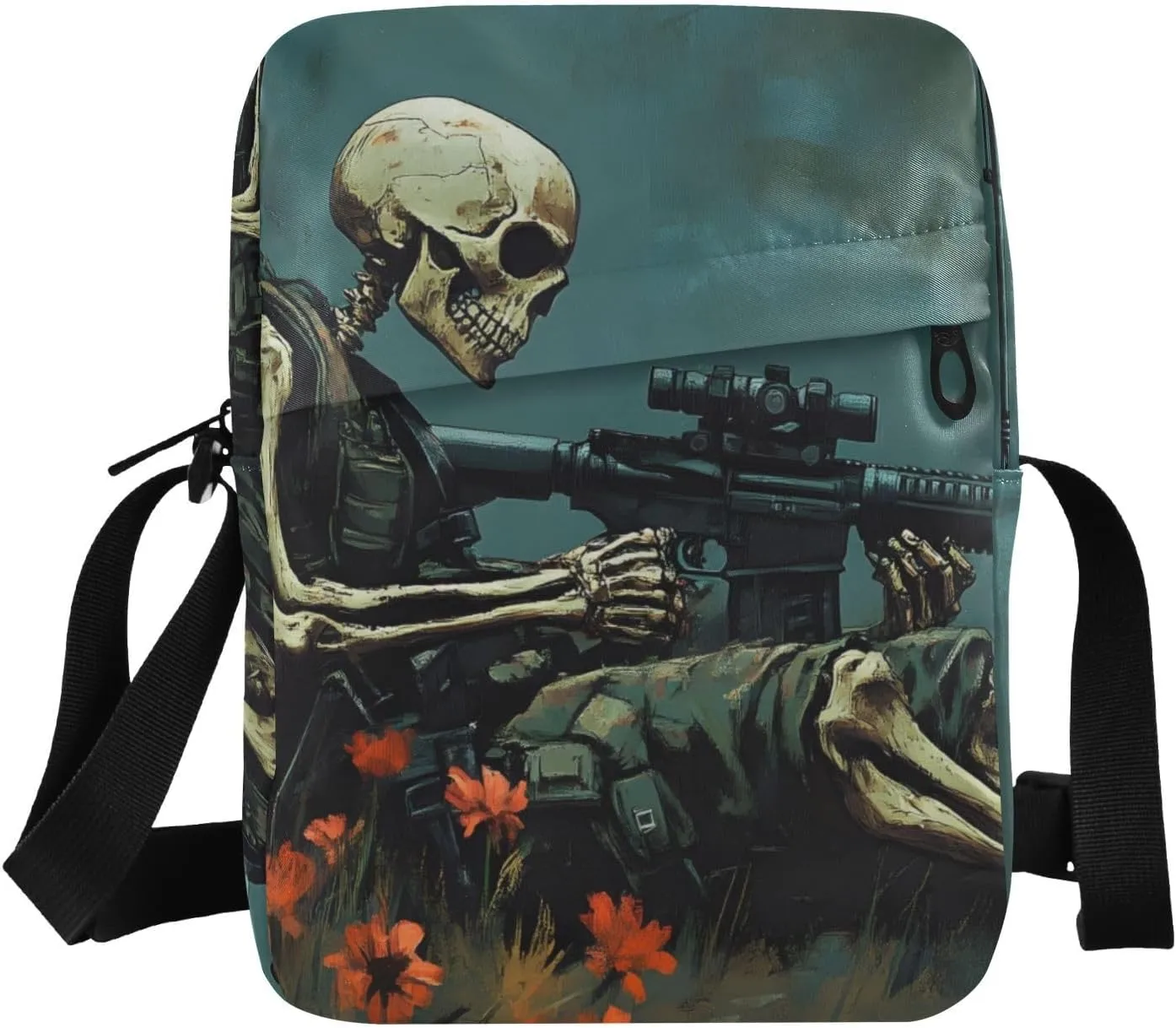 Sling Bag Soldier Skull Print, Small Crossbody Bags Purse with Phone Card Passport Compartment 6.6×9.4×2.5 IN