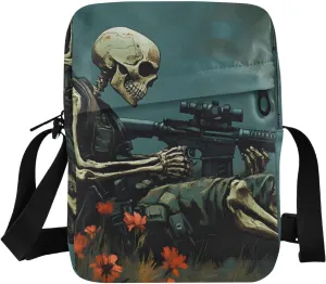 Sling Bag Soldier Skull Print, Small Crossbody Bags Purse with Phone Card Passport Compartment 6.6×9.4×2.5 IN