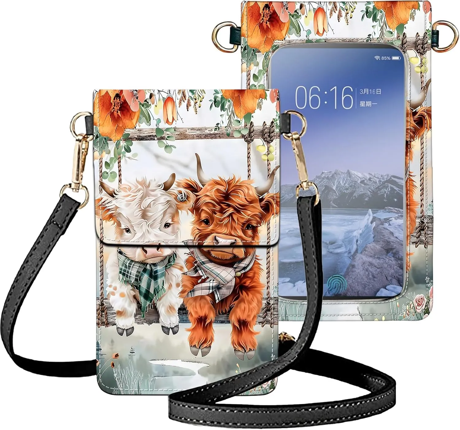 Small Crossbody Bags for Women, Leather Travel Cell Phone Wallet, Touch Screen Phone Wallet with Card Holder
