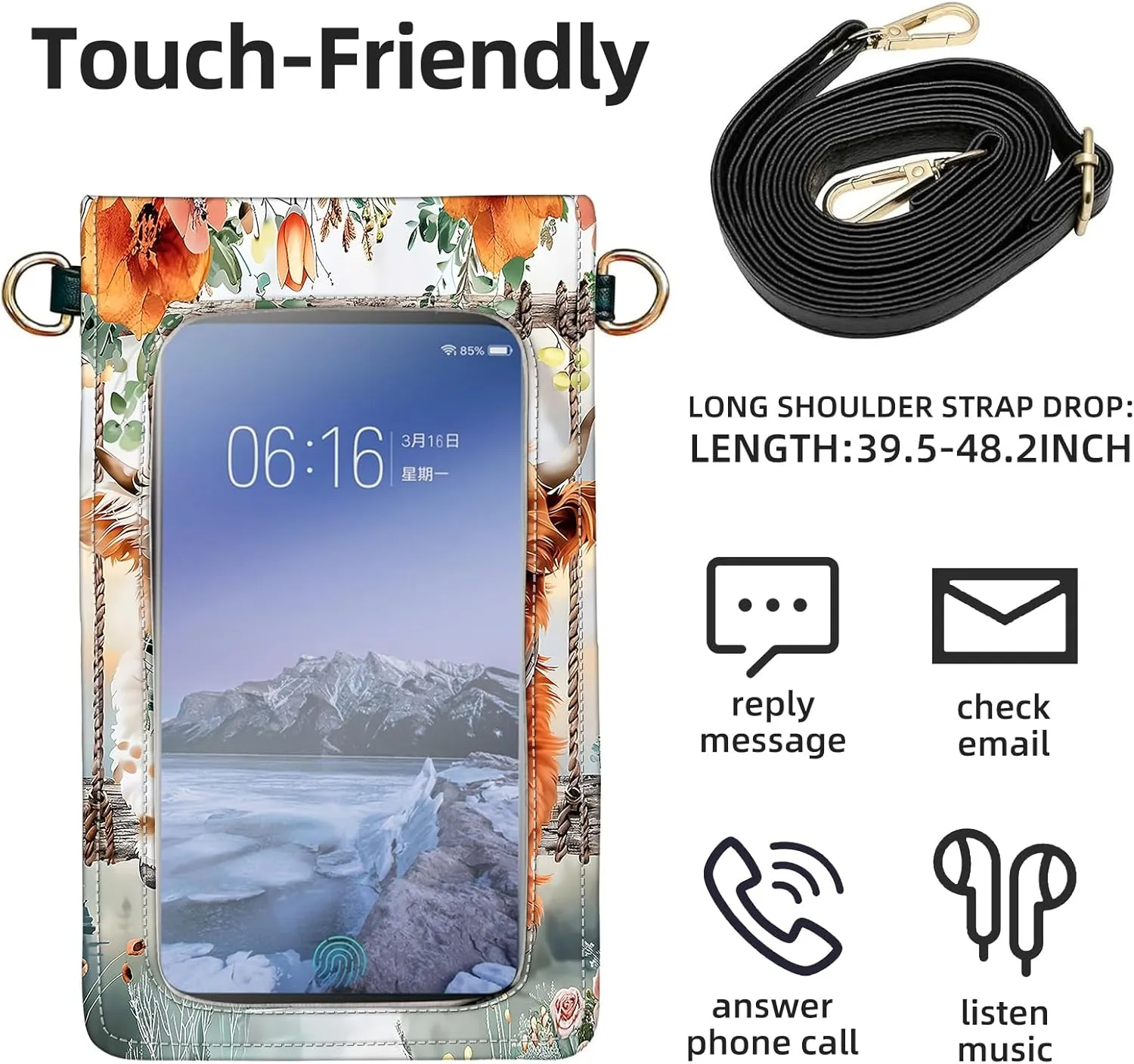 Small Crossbody Bags for Women, Leather Travel Cell Phone Wallet, Touch Screen Phone Wallet with Card Holder