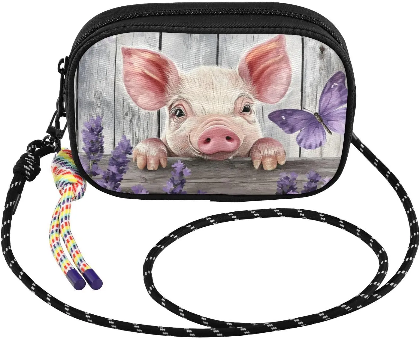 Small Crossbody Bags Pig Fence Lavender for Women Cell Phone Purses Women's Shoulder Handbag Wallet Purse
