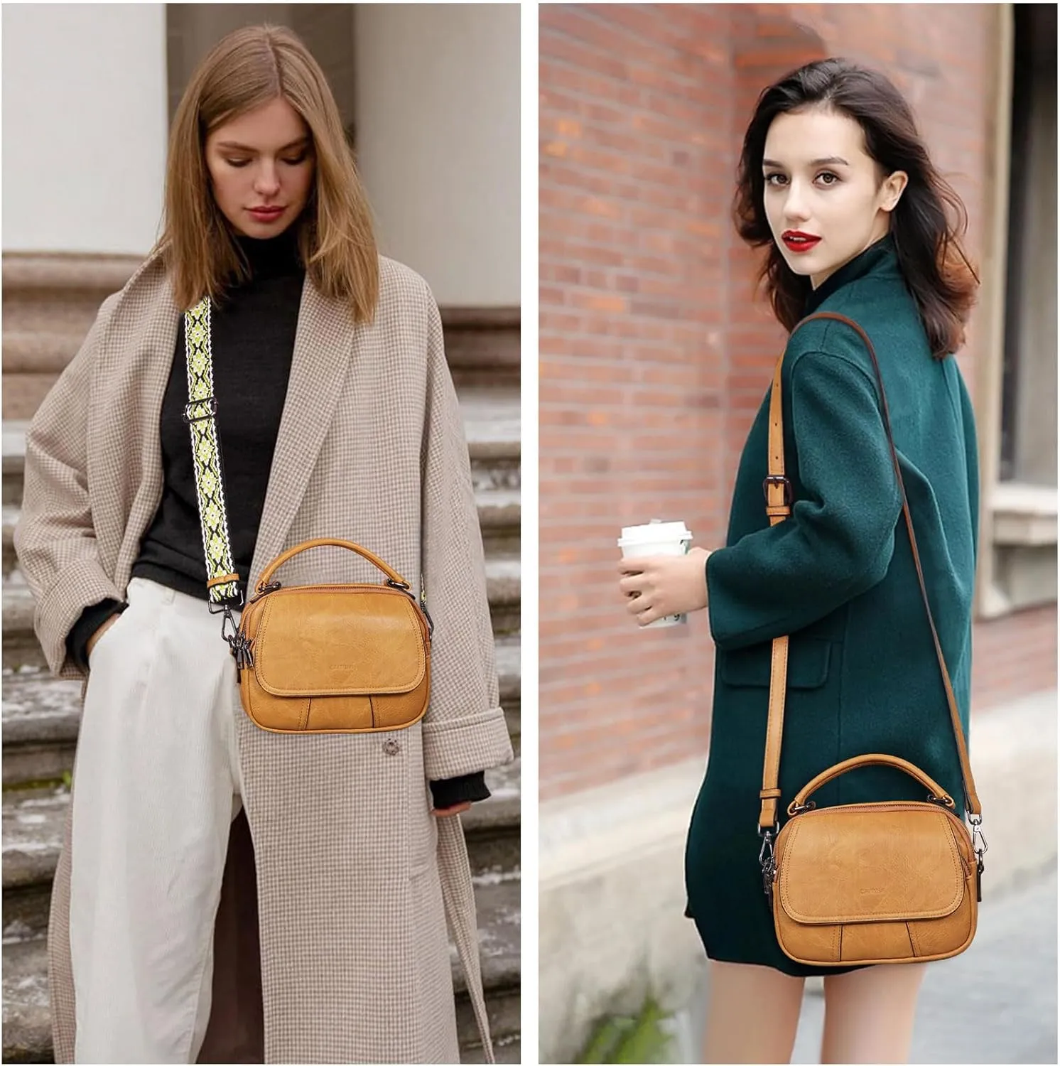 Small Crossbody Bags Purse for Women,Vegan Leather Shoulder Handbags Women Top Handle Satchel Bag with 2pcs Strap