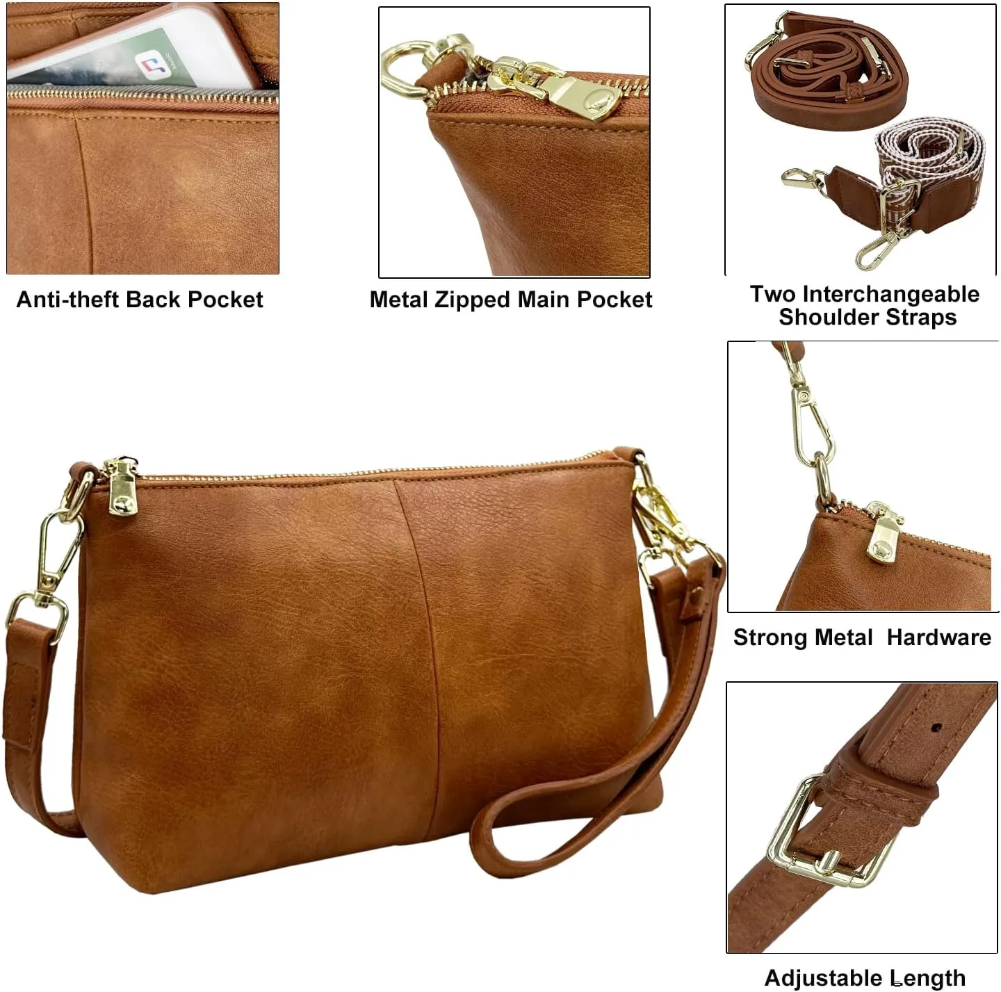 Small Crossbody Clutch Purses Bags for Women Wristlet Wallet Vegan Shoulder Handbags Guitar Strap   Leather Strap